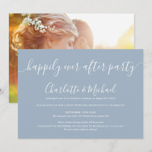 Dusty Blue glücklich je nach Party Foto Hochzeit Einladung