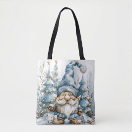 Dusty Blue Gnome und Weihnachtsbäume Tasche