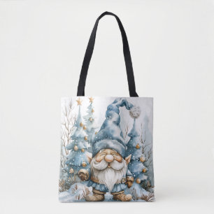 Dusty Blue Gnome und Weihnachtsbäume Tasche