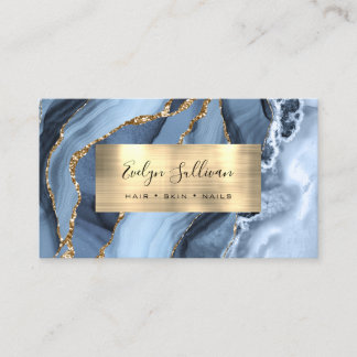 Dusty Blue Gold Agate Business Card Visitenkarte
