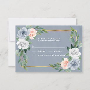 Dusty Blue Gold Blush Peach Wedding RSVP Cards Karte