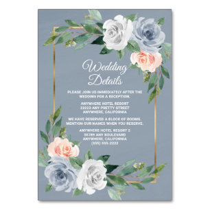 Dusty Blue Gold Blush Peach Wedelkarten Tischnummer