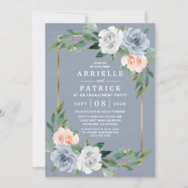 Dusty Blue Gold Blush Pink Peach Engagement Party Einladung