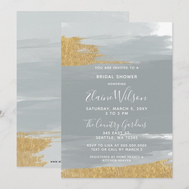 Dusty Blue Gold Calligraphy Brautparty Einladung (Vorne/Hinten)