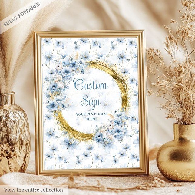Dusty Blue Gold Custom Sign Poster (Adorable Watercolor Dusty Blue Gold Custom Sign

)