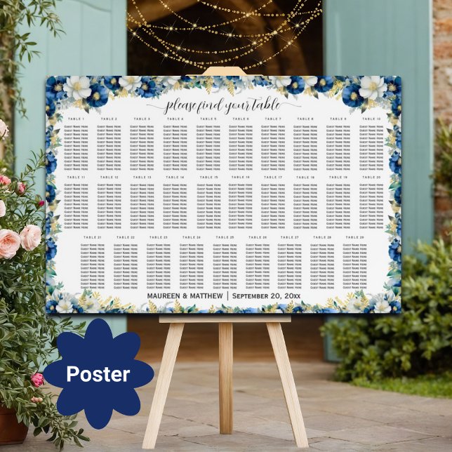Dusty Blue Gold Floral 29 Tische Hochzeitssitze Poster (Von Creator hochgeladen)