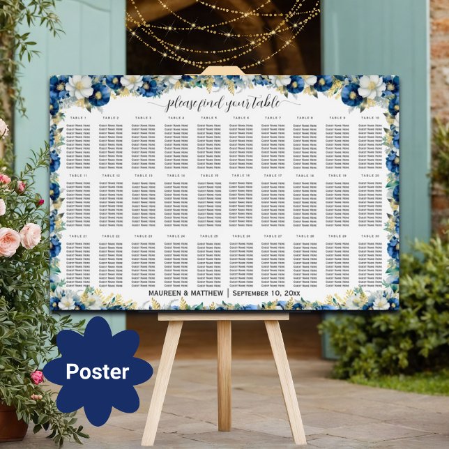 Dusty Blue Gold Floral 30 Tische Hochzeitssitze Poster (Von Creator hochgeladen)