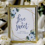 Dusty Blue Gold Floral Liebe ist süßes Zeichen Poster<br><div class="desc">Dusty Blue Gold Floral Liebe ist süßes Zeichen</div>
