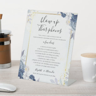 Dusty Blue Gold Floral Wedding schnuppern ihr Tele Sockelschild