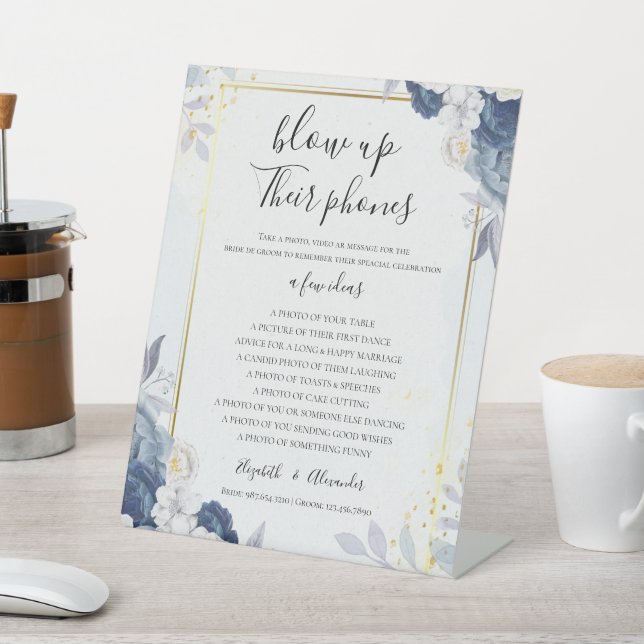 Dusty Blue Gold Floral Wedding schnuppern ihr Tele Sockelschild (In SItu)