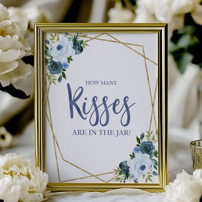 Dusty Blue Gold Floral Wie viele Küsse signieren Poster (Von Creator hochgeladen)