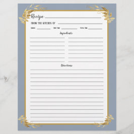 Dusty Blue Gold Foliage Recipe Binder Page