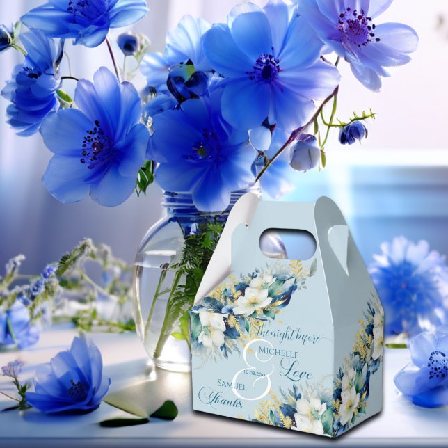 Dusty Blue Gold Glitzer Floral Geschenkschachtel (Von Creator hochgeladen)