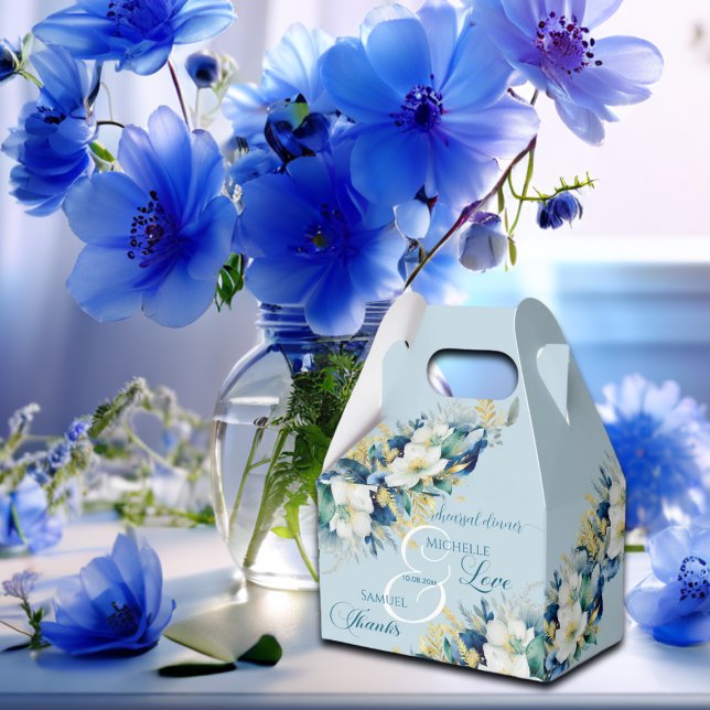 Dusty Blue Gold Glitzer Floral Probe Dinner Geschenkschachtel (Von Creator hochgeladen)