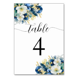 Dusty Blue Gold Glitzer Floral Tischnummer