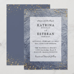 Dusty Blue Gold Glitzer Hochzeit Einladung