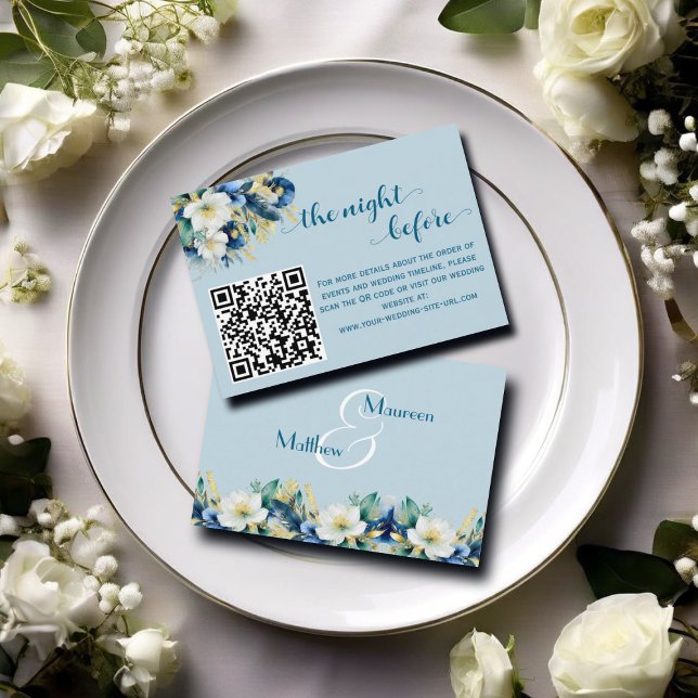 Dusty Blue Gold Glitzer QR Code Begleitkarte (Von Creator hochgeladen)