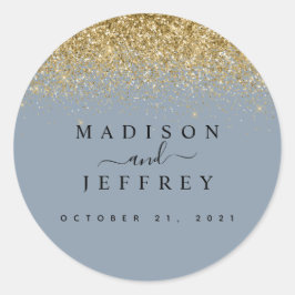 Dusty Blue & Gold Glitzer Wedding Runder Aufkleber