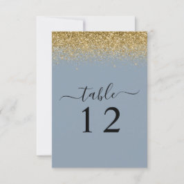 Dusty Blue & Gold Glitzer Wedding Table Card Einladung