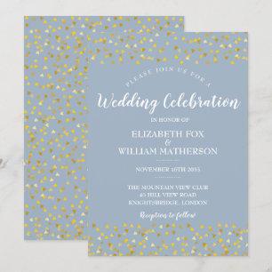 Dusty Blue Gold Hearts Confetti Faire-part de mari