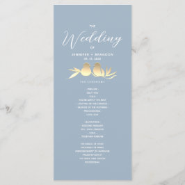 Dusty Blue Gold Lovebirds Wedding Programm