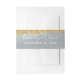 Dusty Blue Gold Minimalistisch Calligrafy Wedding Einladungsbanderole