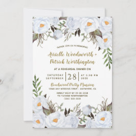 Dusty Blue Gold Vintag Floral Probe Dinner Einladung