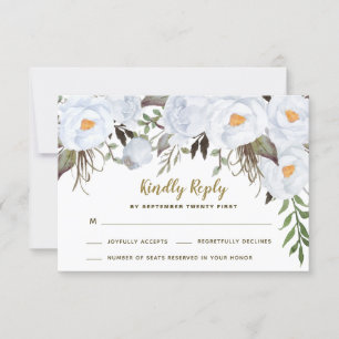 Dusty Blue Gold Vintage Floral Wedding Cartes RSVP