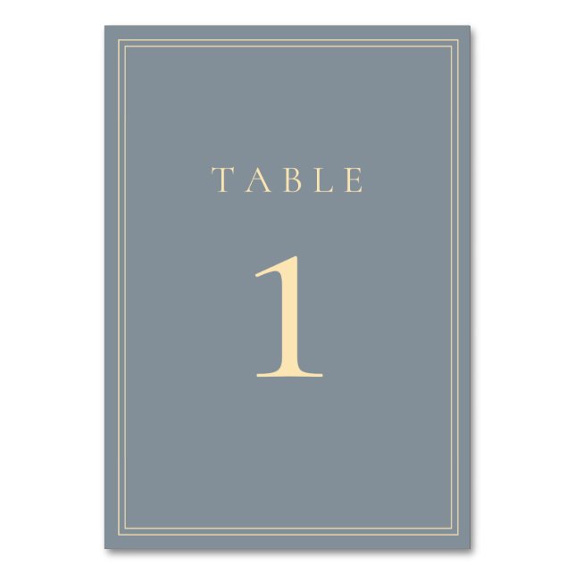 Dusty Blue-Gray and Gold Wedding Suite Tischnummer (Vorderseite)