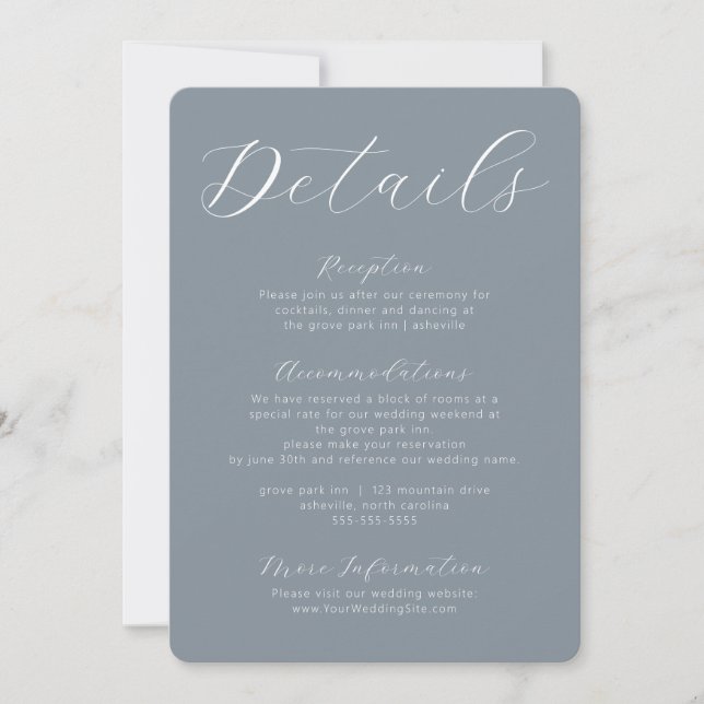 Dusty Blue Gray Calligraphy Script Enclosure Card Einladung (Vorderseite)