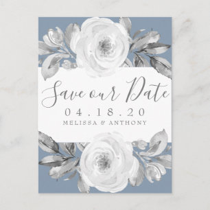 Dusty Blue Gray Floral Diamond Save the Date Ankündigungspostkarte