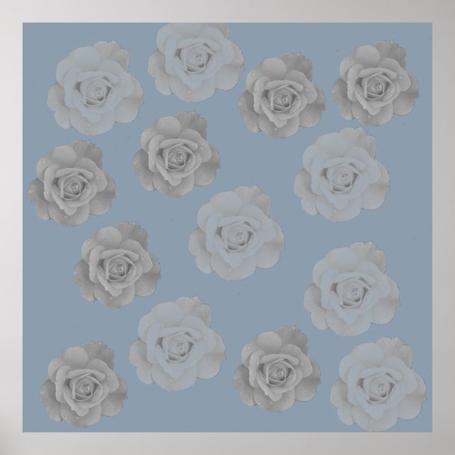 Dusty Blue Gray Floral Gray Dark Elegant Klasse Poster (Vorne)