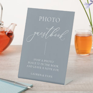 Dusty Blue Gray Minimalistisch Foto Guestbook Sockelschild