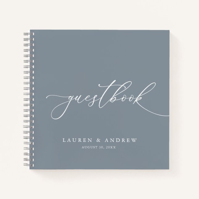 Dusty Blue Gray Minimalistisch Wedding Guestbook Notizbuch (Vorderseite)