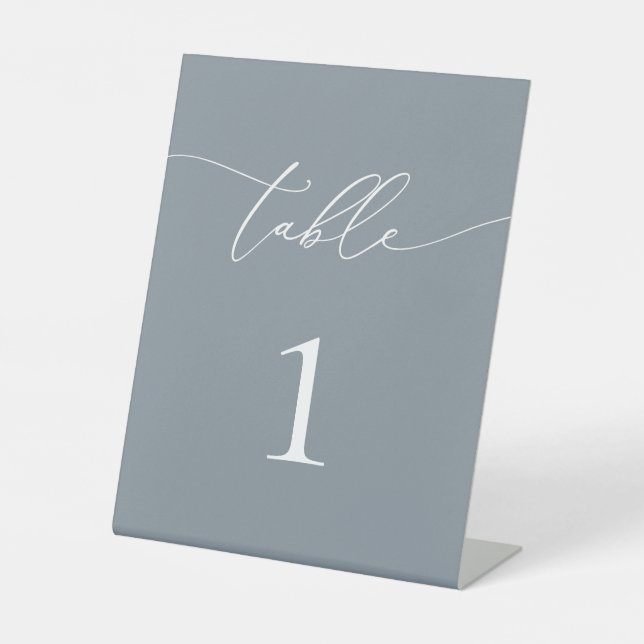 Dusty Blue Gray Minimalistische Tischnummer Sockelschild (Vorderseite)