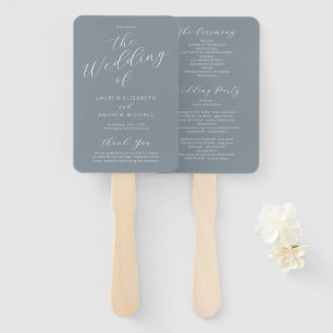 Dusty Blue Gray Modern Calligraphy Wedding Program Fächer
