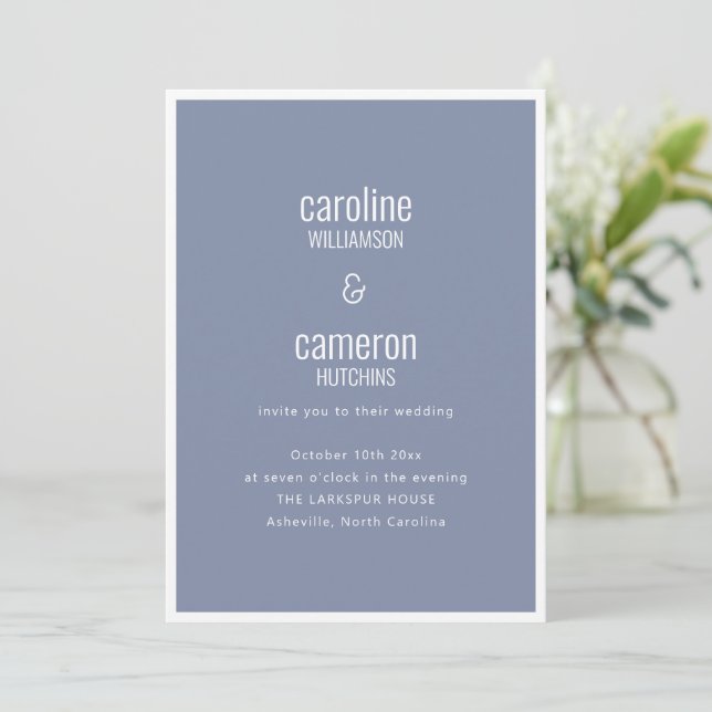 Dusty Blue Gray Modern Minimal Typography Wedding Einladung (Stehend Vorderseite)