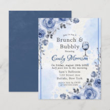 Dusty Blue Gray Peony Brunch & Bubbly Einladung