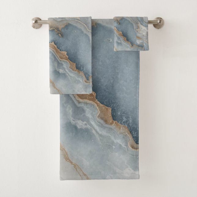 Dusty Blue Gray Tan Beige Abstrakt Badhandtuch Set (Insitu)