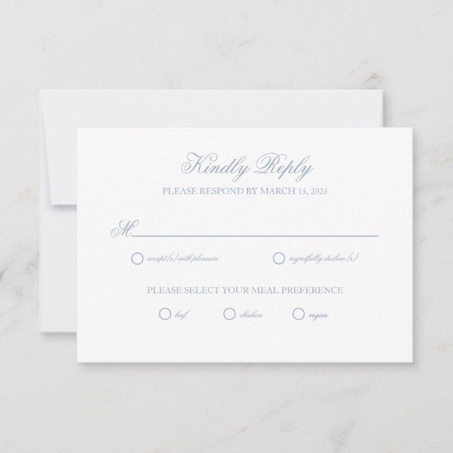 Dusty Blue Gray Wappen Wedding RSVP Card Karte (Vorderseite)