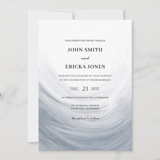 Dusty Blue Gray Watercolor Wave Wedding Einladung (Vorderseite)
