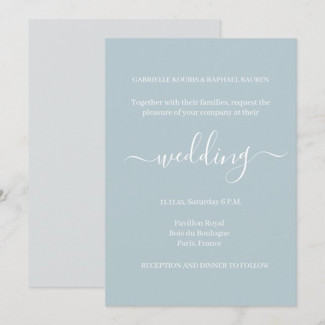 Dusty Blue Gray White Minimalistisch Elegante Hoch Einladung (Vorne/Hinten)