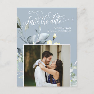 Dusty Blue Green Blätter QR-Code Save the Date Ankündigungspostkarte