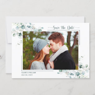 Dusty Blue Green Blätter Wedding Save the Date