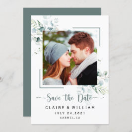 Dusty Blue Green Blätter Wedding Save the Date