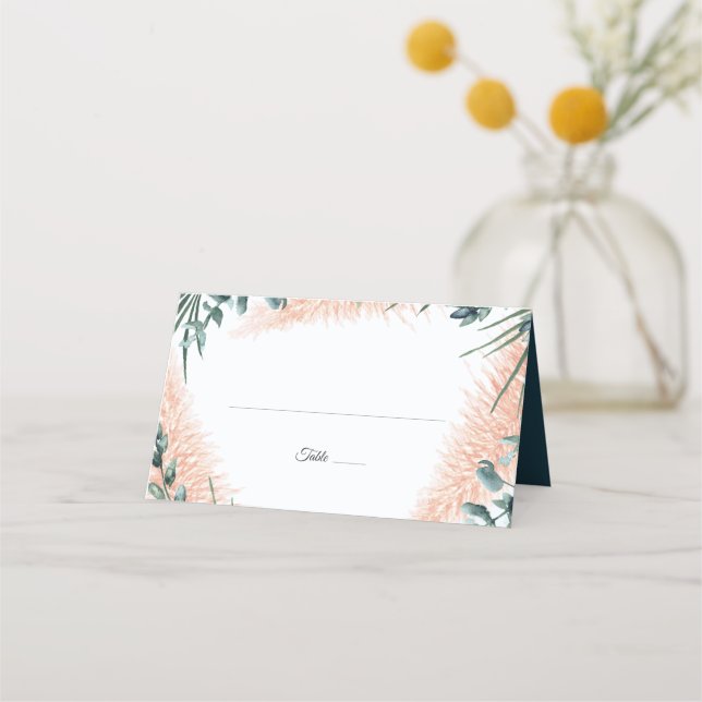 Dusty Blue Green Watercolor Foliage Hochzeit Platzkarte (Vorderseite)
