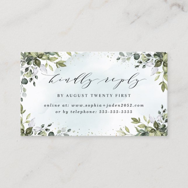 Dusty Blue Green Wedding Online RSVP Cards Visitenkarte (Vorderseite)
