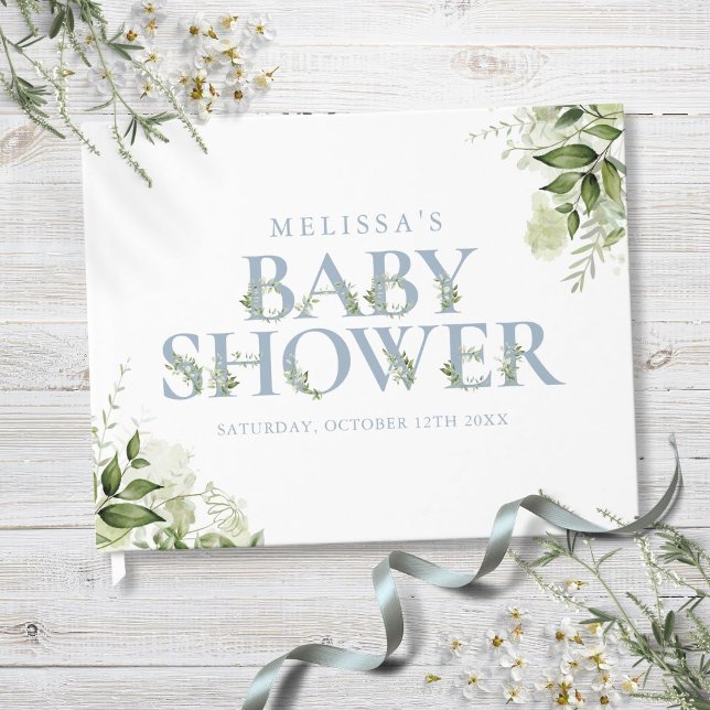 Dusty Blue Greenerity Letter Baby Shower Gästebuch (Dusty Blue Greenery Letter Baby Shower Guest Book)
