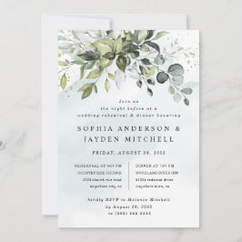 Dusty Blue Greenery Boho Wedding Probe Dinner Einladung
