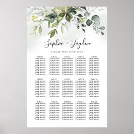 Dusty Blue Greenery Elegante Hochzeitsstiftung Poster